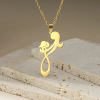 2024 New fashion Mom and Two Kids pendant necklace temperament everything with stainless steel collarbone chain accessories acce