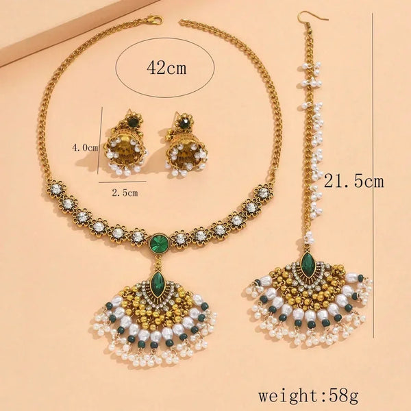 Nilore Vintage Artistic Pearl Fringed Earrings Necklace Cross-Border European And American Metal Bell Shape Jewelry Set For Wome