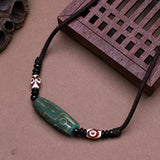 Natural Tibetan Onyx 3 Eyes Dzi Pendant Necklace Adjustable Rope Chain Choker Necklace For Women And Men Buddhism Jewelry