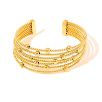 New Multi-Layer Cuff Bracelets For Women Stainless Steel Beaded Gold Plated Round Wristband Women Bangles Charm Jewelry Gift