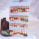 10/40pcs New Christmas Set Cross border Hot Selling Cartoon Dripping Oil Elk Santa Claus Christmas Tree Earrings for Women