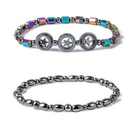 1/2/4/6Pcs Hematite Ankle Bracelet Colorful Elastic Anklet Bohemian Summer Beach Clothing Accessories Energy Hematite Jewelry