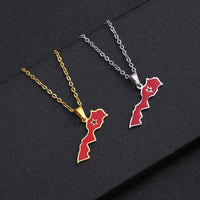 Morocco map pendant stainless steel necklace famous ethnic style female niche design sense of light luxury geometric drip oil je