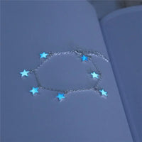 Luminous Europe and The United States Ladies Beach Wind Blue Five-pointed Star Tassel Anklet Luminous Star Bracelet Foot Jewelry