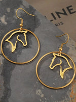 Stainless Steel Earrings Geometric Circle Animal Horse Fashion Pendant Earrings For Women Jewelry Temperament Girls Daily Wear