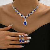 3 pieces of women's crystal droplet necklace with earrings set for wedding evening dress accessories
