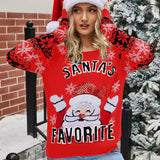 2025 Winter Women Christmas Knitted Sweater Santa's Favorite Print Pullover Full Sleeve O Neck Loose Soft Jumpers Xmas Look Wear