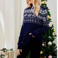 Winter 2025 Women's Christmas Sweater Full Sleeve Turtleneck Knitted Jumpers Soft Loose Jacquard Pullover Tops Female Xmas Look
