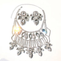 Exaggerated Leaf shaped Necklace Earring Set Women's Accessories Rhinestone Jewelry Set Banquet Party Jewelry Two Piece Set Jewe