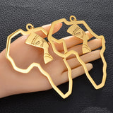 Anniyo Gold Color Stainless Steel Egyptian Queen Nefertiti Earrings African Map Big Earrings Jewelry Africa Ethnic  #116821