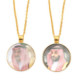 Anniyo Saudi King and Crown Prince Portrait Pendant Necklaces for Women Men Saudi Arabia Jewelry With Glass #D0042