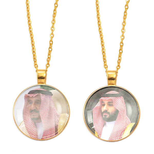 Anniyo Saudi King and Crown Prince Portrait Pendant Necklaces for Women Men Saudi Arabia Jewelry With Glass #D0042