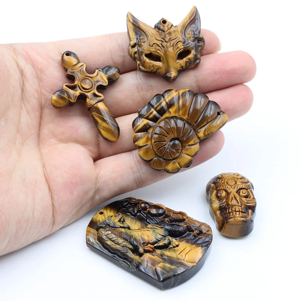 Natural Stone Tiger Eye Carving Pendant Charms For Jewelry Making Accessories DIY Cross Necklace Jewelry Pendants Findings Gift