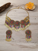 KMVEXO Gypsy Bohemia Chic Vintage Metal Coin Crystal Tassel Jewelry Sets Women Hippie Turkish Ethnic Tribal Necklace Earring Set