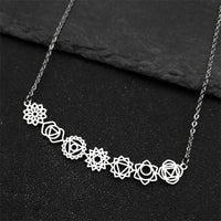 Yoga 7 Chakra Birth Flower Pendant Necklace for Women Girls Stainless Steel Gold Color Reiki Amulet Jewelry Mother's Day Gift