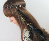 Fashion Boho Style Feather Headband Hairpiece Beads Feather Headdress Handmade Girls Hair Accessories High Quality