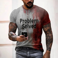Bloody print men's T-shirt problem solved T-shirt fashion horror Halloween short sleeved top casual round neck oversized T-shirt