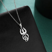 EUEAVAN India Tamil Om Symbol Pendant Necklace Stainless Steel Vintage Trident Yoga Shiva Symbol Necklaces Amulet Jewelry Gifts
