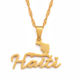 Anniyo 2.7CM Stainless Steel Charm Haiti Map Pendant Necklace Women Girls Ayiti Maps Gold Color Party Jewelry Haiti @076021
