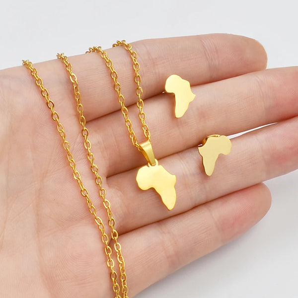 Anniyo Small Map of Africa Jewelry Sets 1.2CM Earrings and 1.6CM Pendant African Wedding Accessories #320001