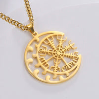 Dawapara Vegvísir Amulet Stainless Steel Necklace Norse Jewelry Runic Compass Symbol of Protection and Guidance Talisman