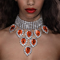 Luxury collar chain fashionable and exaggerated multi row bridal wedding sparkling rhinestone water droplet pendant neck chain