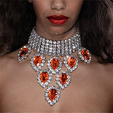 Luxury collar chain fashionable and exaggerated multi row bridal wedding sparkling rhinestone water droplet pendant neck chain