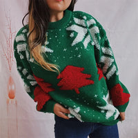 Women's Jacquard Round Neck Long Sleeve Thickened Knit Pullover Christmas Tree Design Autumn/winter New Style Sweater