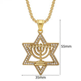 Hip Hop Iced Out Star of David Pendnat Male Gold Color Stainless Steel Candlestick Necklace For Men Jewish Party Jewelry Gift