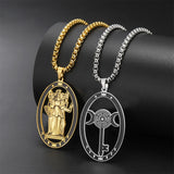 EUEAVAN Stainless Steel Triple Moon Goddess Pendant Necklace Box Chain Hollow Wheel of Hecate Choker Vintage Amulet Jewelry Gift