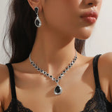 FYUAN Luxury Red Green Blue Black Pink Crystal Necklace Earrings For Women Water Drop Pendant Wedding Bride Jewelry Sets