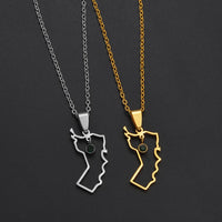 Anniyo The Sultanate of Oman Map Green Stone Pendant Necklaces for Women Girl Omani National Day Jewelry Stainless Steel #324921