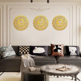 3Pcs Golden Om Round Decorative Wall Art  Om Chakra For Temple, Living Room, Bedroom, Office, Hotel, Home Decor Items, Gift