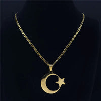2023 Muslim Islam Moon Star Stainless Steel Chain Necklaces for Women Gold Color Necklace Jewelry collares de mujer N4811S05