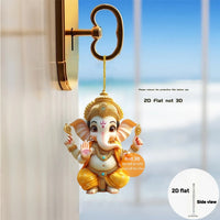 Cute Garnesh Pendant Keychain Retro Ganish 2D Flat Acrylic Ornament Charm Hanging Decoration for Car Bag Festive Home Party Gift