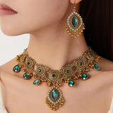 Ethnic Vintage Jewelry Set Resin Stone Jewelry Sets Hollow Metal Water Drop Pendant Necklace Earrings Set For Women Gift Jewelry