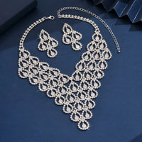 3PC Women's Fashion Zircon Geometric Necklace Earrings Jewelry Set Simple and Versatile Wedding Party Festival Gift-8571