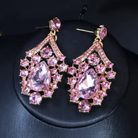 Sparkling Luxurious Women Earrings Necklace Set Water Drop Rhinestones Crystal Adjustable Jewelry Set for Wedding Bride