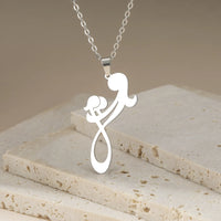2024 New fashion Mom and Two Kids pendant necklace temperament everything with stainless steel collarbone chain accessories acce