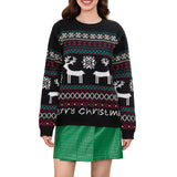 Women Christmas Knit Sweater Letter Deer Snowflake Print Long Sleeve Round Neck Pullovers Fall Winter Casual Jumpers Tops