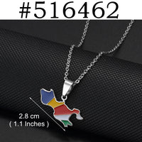 Anniyo Seychelles Mahe and Praslin Island Map Flag Coco De Mer Pendant Necklaces for Women Stainless Steel Jewelry #516462