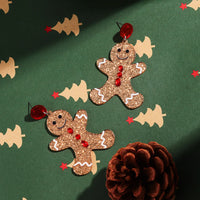 Merry Christmas Acrylic Earrings for Women Girls Newest Cute Cartoon Glitter Gingerbread Man Drop Earring Fashion Jewelry Gifts