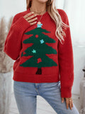 2024 Autumn Winter Women Christmas Tree Pattern Sweaters Casual Knitwear Crew-Neck Pullover Holiday Sweater Woman Pullovers