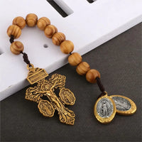 Catholic St Benedict Medal Lady Milagrosa Crucifix Cross One Decade Wooden Beads Pocket Rosary Prayer Rosaries Handmade Gift