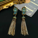 European and American medieval retro zodiac dragon animal blue European and American heavy industry tassel rhinestone earring ne