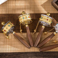 Hand Cranking Tibetan Prayer Wheel Double Bearing Colourful Turn Praying Instrument Wooden Handle Spinning Drum