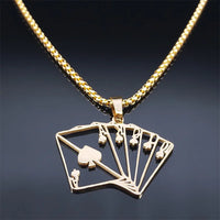 Lucky Ace of Spades Poker 10 J Q K A Necklace Stainless Steel Card Casino Fortune Playing Cards Necklace Jewelry collier6106