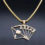 Lucky Ace of Spades Poker 10 J Q K A Necklace Stainless Steel Card Casino Fortune Playing Cards Necklace Jewelry collier6106
