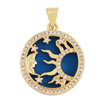 Nature Stone Black Agate Sun Star Love Compass Charm Pendant,18K Gold Plated,Jewelry Necklace Bracelet Accessories Supplies M56