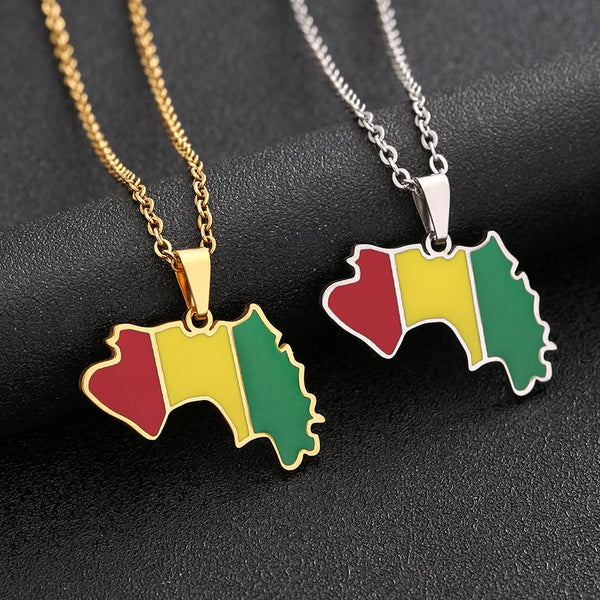 2024 New fashion stainless steel Guinea map necklace for men and women geometric ethnic style collarbone chain anniversary small